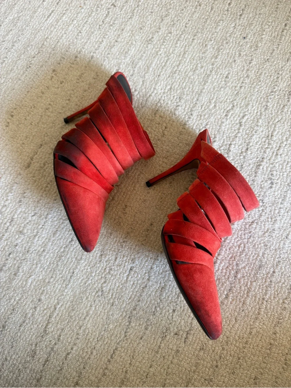 Alexander Wang Red Suede Strappy Pointed-Toe High Heels